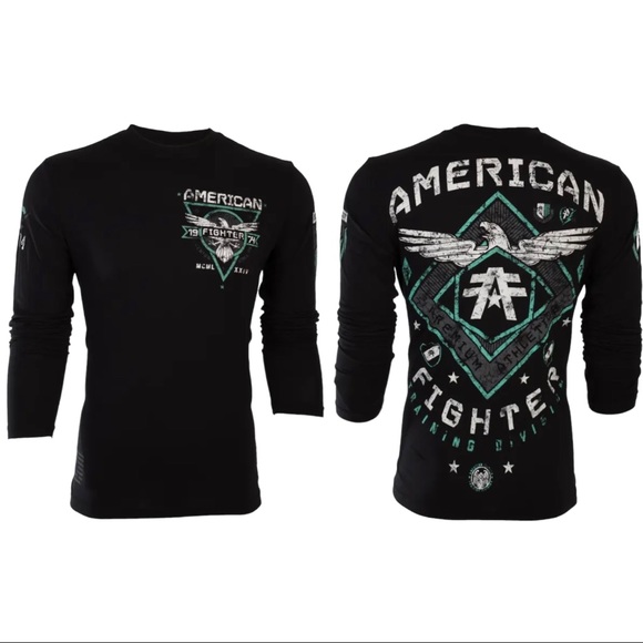 American Fighter Mens Long Sleeve Shirt ABRAHAM Premium Athletic Black S-3XL - Picture 1 of 13